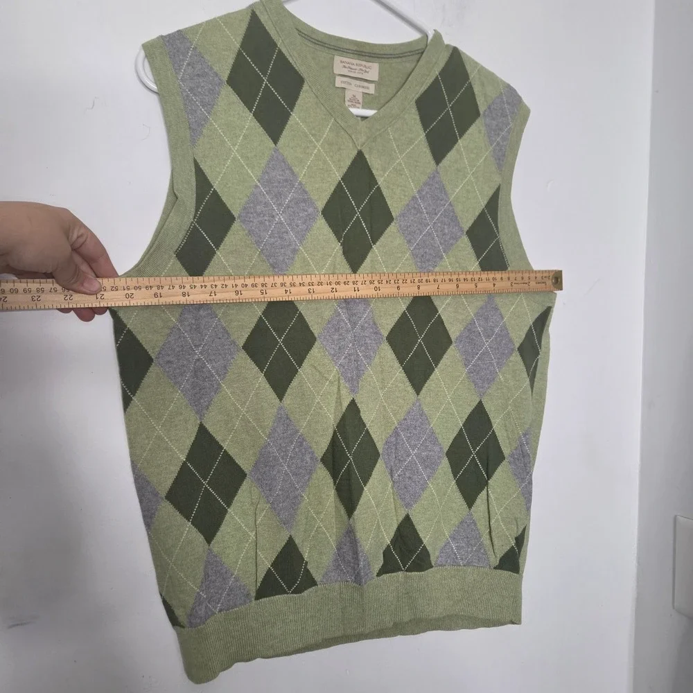 Banana Republic Mens Green Argyle Cotton Cashmere V-Neck Sweater Vest Size M